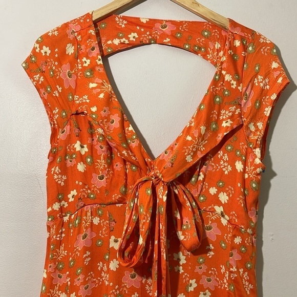 Free People It Takes Two Floral Print V-Neck Open Back Dress in Peach Combo Sz M - Picture 12 of 16
